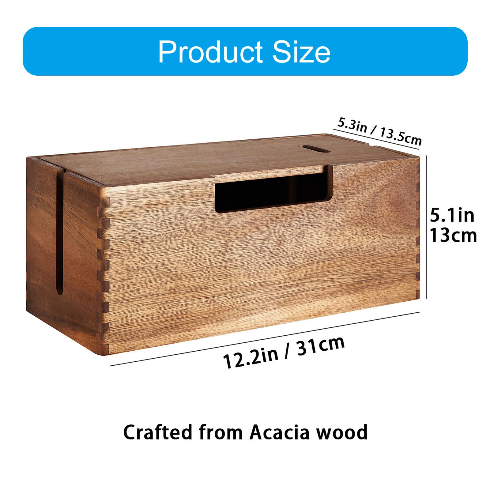 Caja organizadora de cordón de madera con cierre | Amplio espacio con canales de cable para regletas y cables para escritorio, oficina en casa, cocina