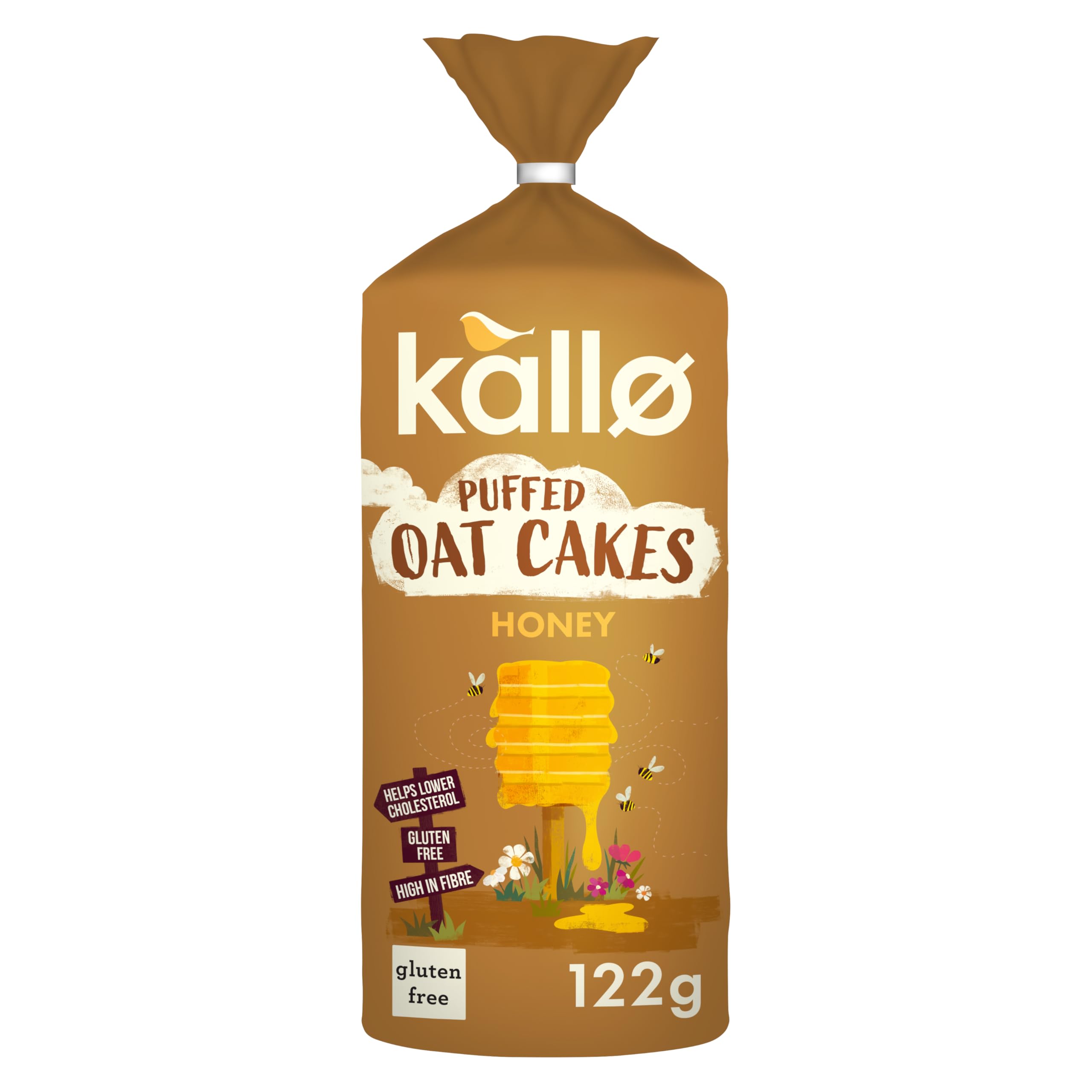 Kallo Honey Puffed Oat Cakes – Gluten-Free, High in Fibre, Helps Lower Cholesterol, No Artificial Colours, Flavours or Preservatives, Vegetarian Friendly, 130g Pack