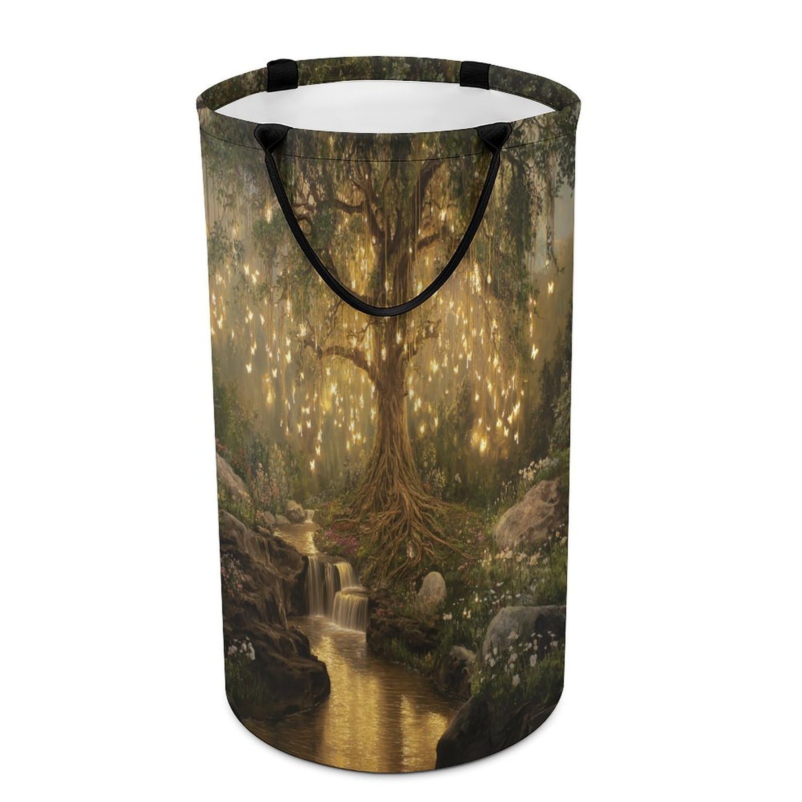 LUYYSKY Beautiful Rustic Enchanted Forest Versatile Storage Laundry Basket, Modern Abstract Fairy Tale Wonderland Animals Butterflies Large Capacity Bathroom Hamper With Handle