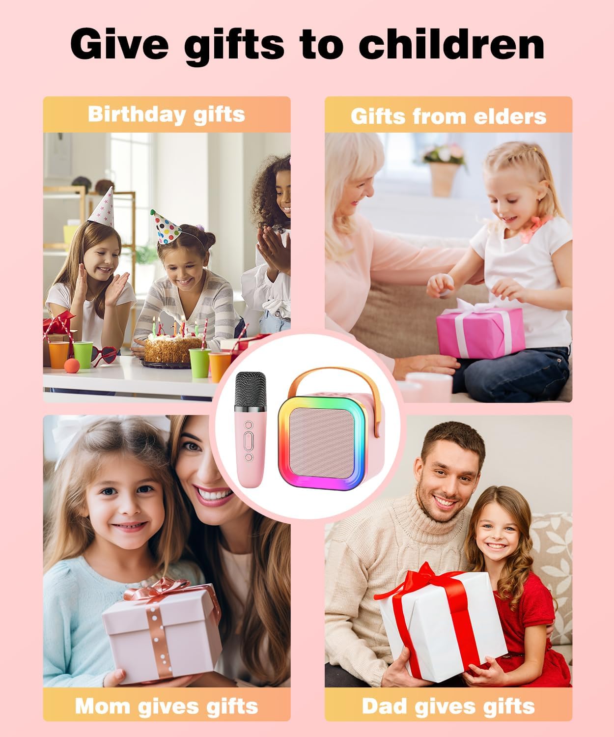 Mini Karaoke Machine Speaker for Kids Adults,Portable Bluetooth with 1-2 Wireless Microphones,Christmas Birthday Gifts Toys Girls Boys Ages 4, 5, 6,7, 8,9,10,11,12+ Years Old Toddler (Pink - 2 Mic) - Image 7