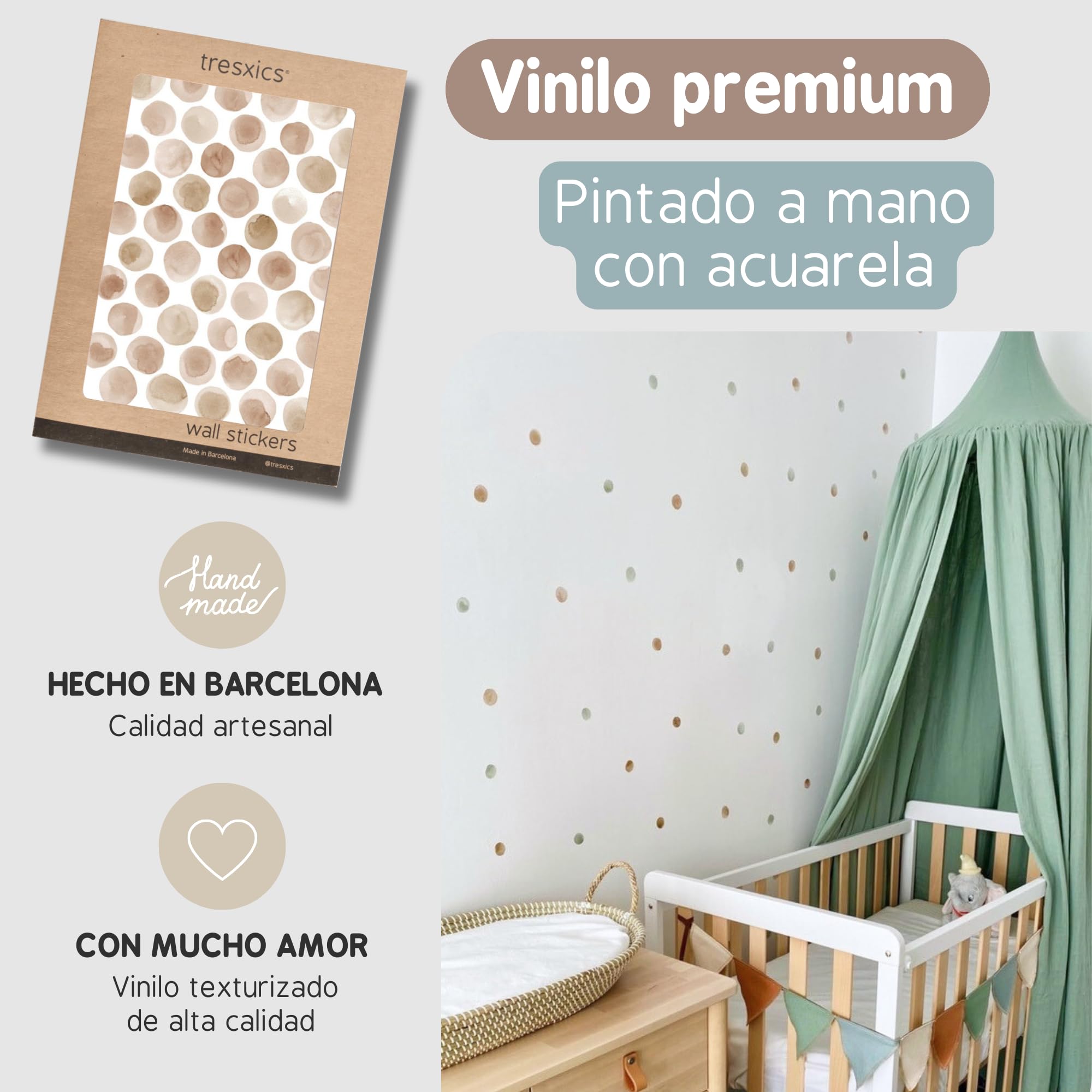 Pegatinas Pared Decorativas | Vinilo Adhesivo Pared Topos Acuarela | Efecto Papel Pintado | Detalle Decorativo | 50 piezas | TRESXICS (Marrón)