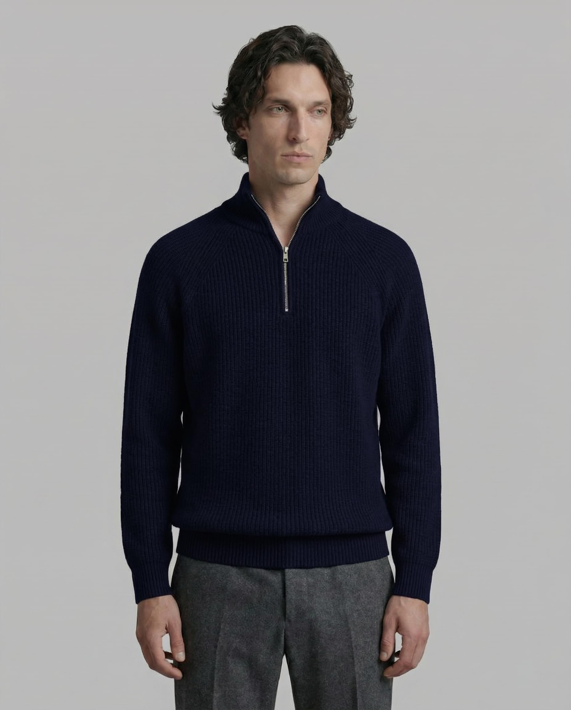 Diana Studio Maglione Mezza Zip in Lana Blend Fatto in Italia Maglione Uomo (Pacco da 1)