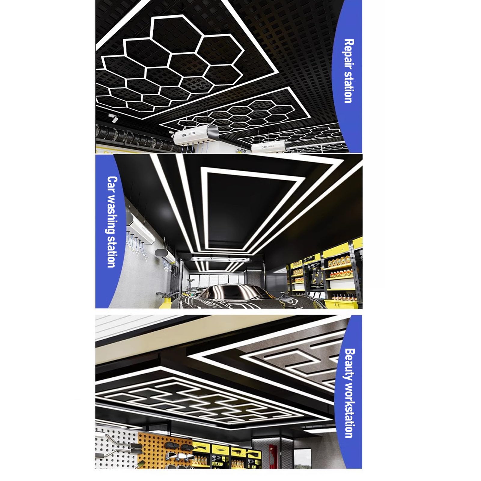 Oprawa Sufitowa LED Hex z możliwością Dostosowania 672 W 86400 Lm 6500 K Sufitowa Sklepowa z Bezpiecznym Połączeniem do Piwnic Garażowych