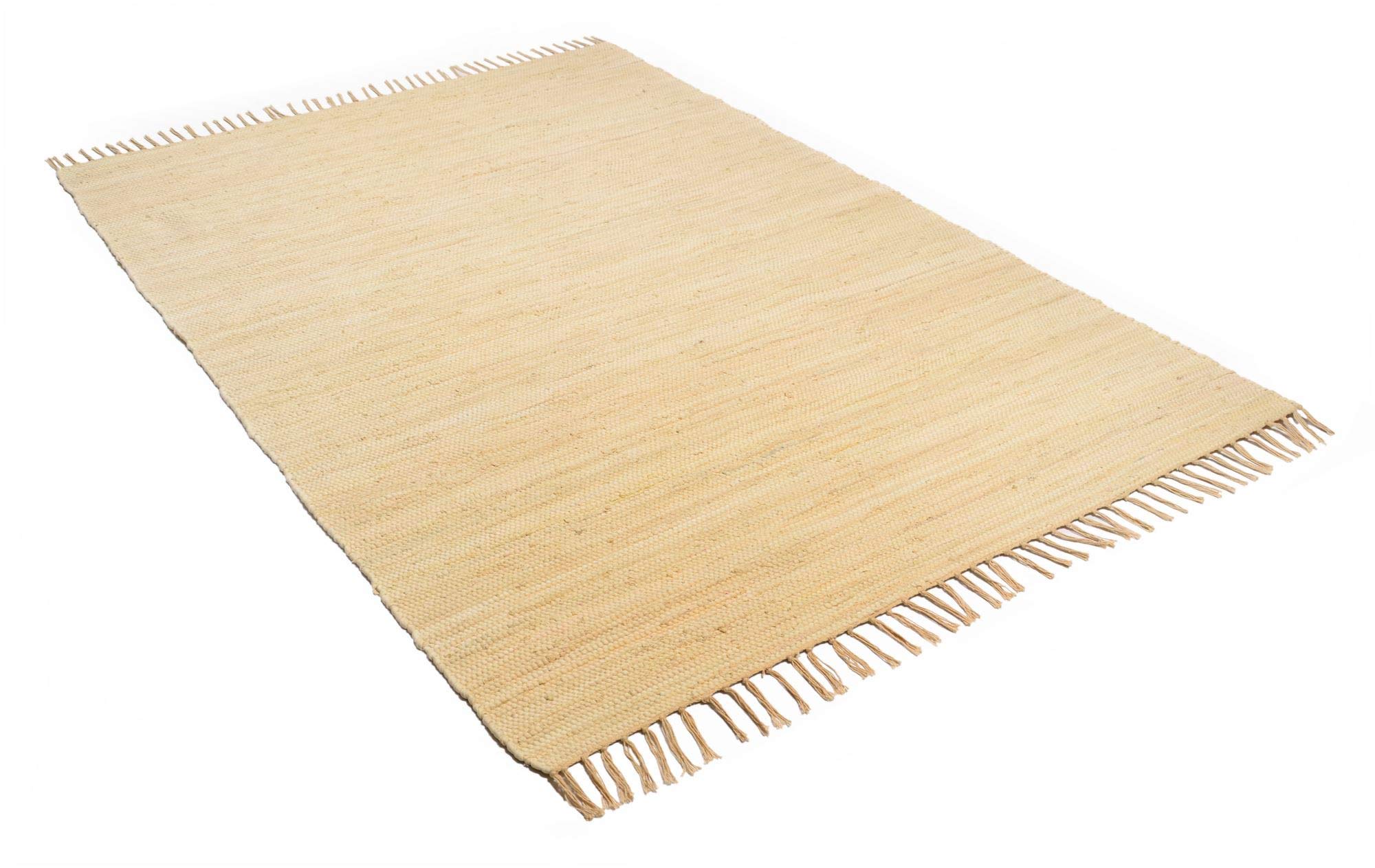 Dhurry - Tappeto in 100% cotone, tessuto a mano, lavabile, utilizzabile su entrambi i lati, 90 x 160 cm, colore naturale