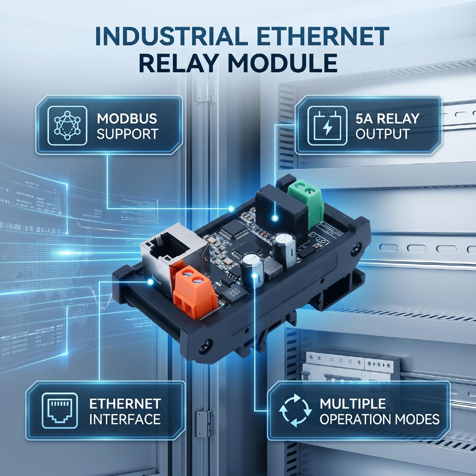 Módulo de relé Ethernet Industrial Relé Temporizador Multimodo Compacto para de Automatización Industrial, Material PCB, 1 Canal