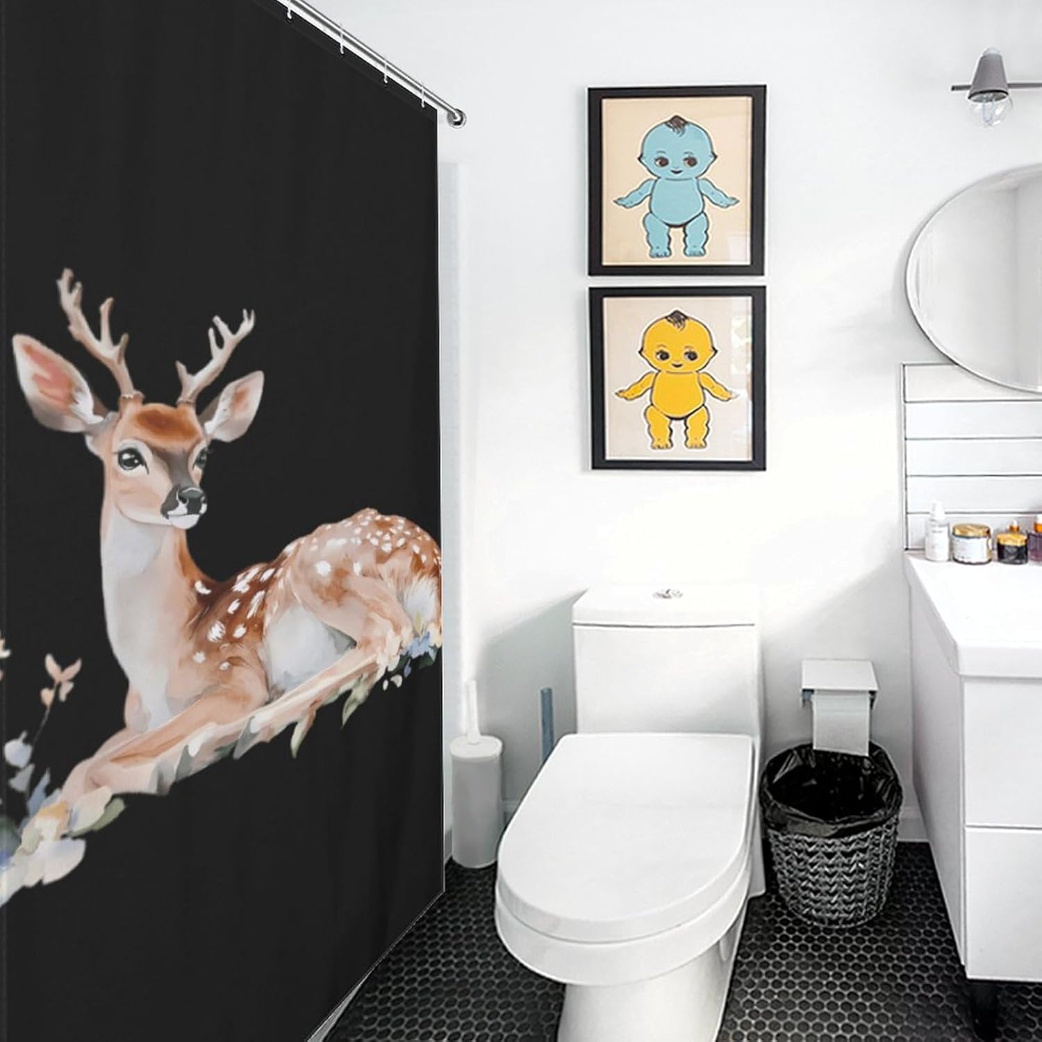 Watercolor Deer Funny Shower Curtains Washable Bath Curtain Liner with Hooks for Bathroom Bath Tubs