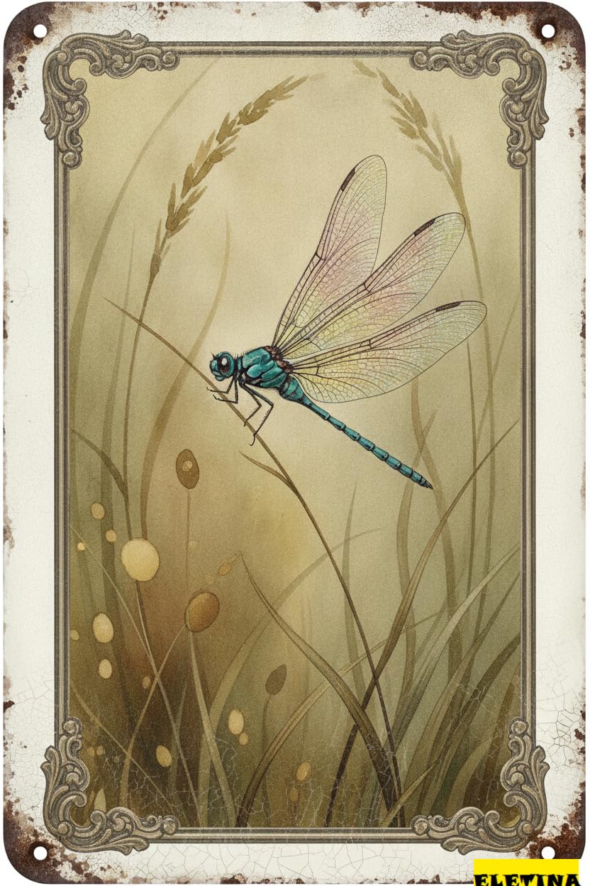 Personalized Sign for Man Cave Dragonfly Garden Decor Watercolor Dragonfly Metal Tin Vintage Wall Art Home Decor Patio Garden Outdoor & Indoor Nature Inspired 8x12inch Private Property Decorative