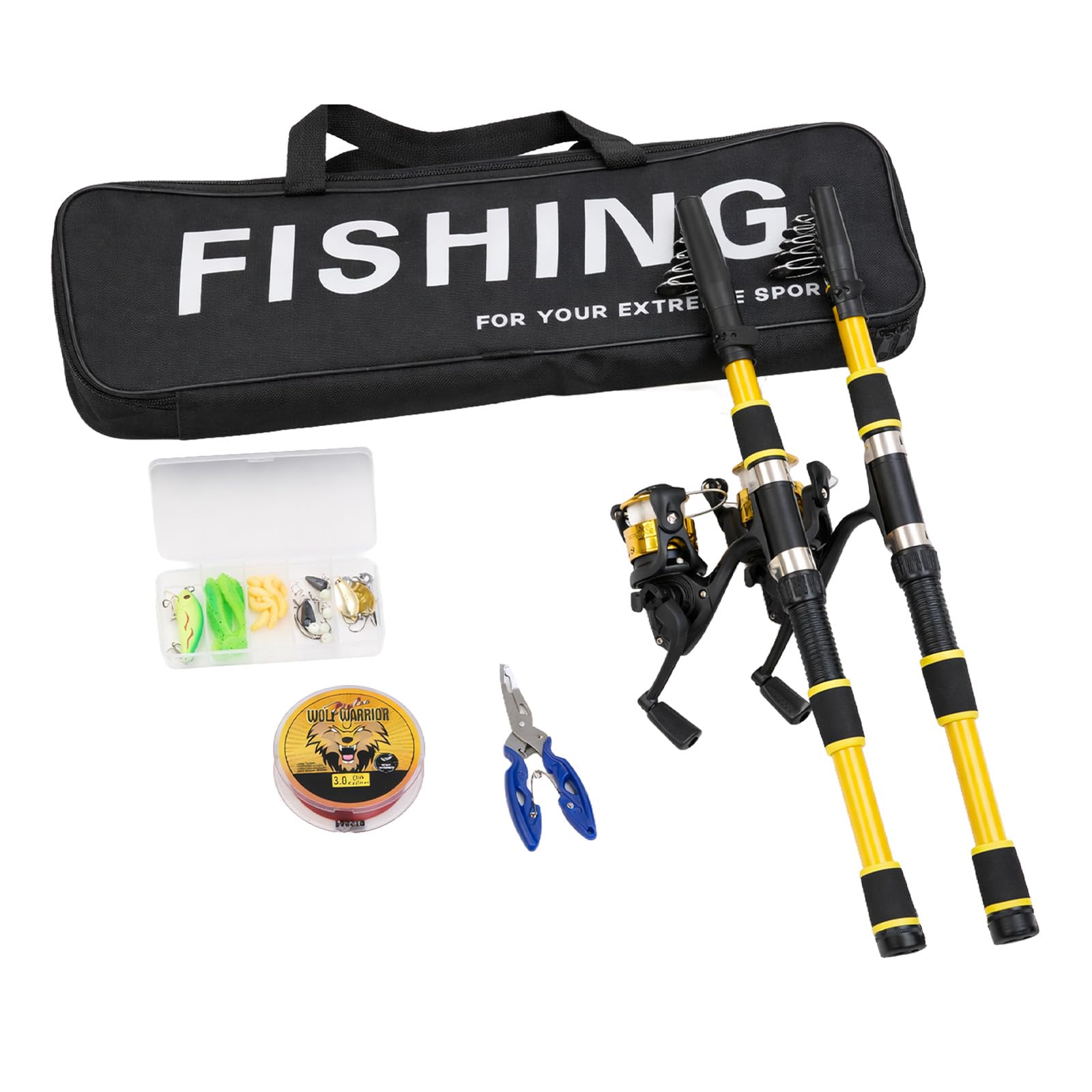 2-Pack Telescopic Fishing Rod and Reel Combo Set - Complete Fishing Kit with Full Tackle Accessories, Portable Travel Gear for Freshwater & Saltwater, Ideal for Beginners & Adults (yellow, 204pod)