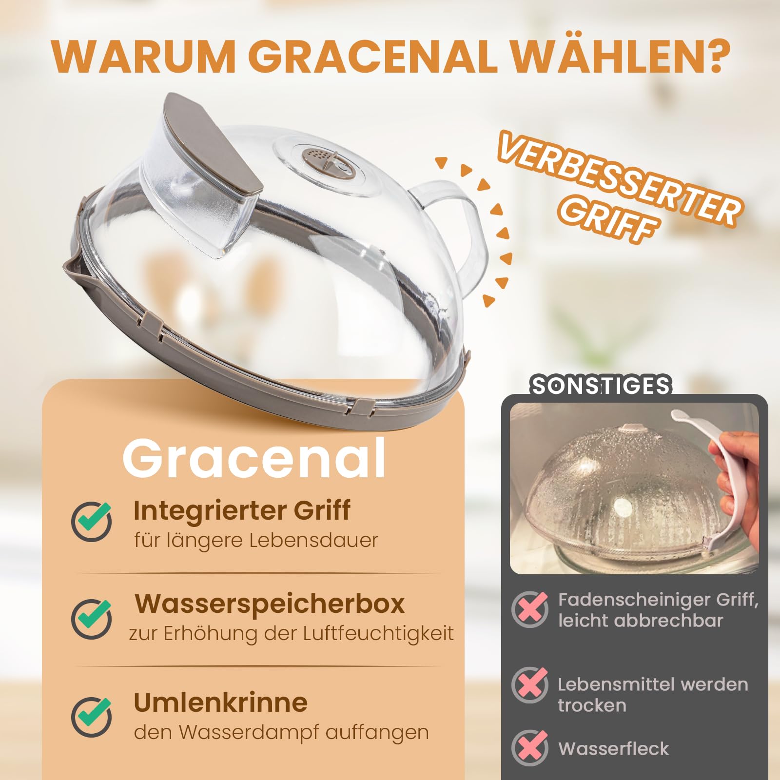 Mikrowellen Abdeckung für Lebensmittel, verbesserte Microwellenabdeckungen mit Wasserdampfer, integrierter Griff, 30cm Abdeckhaube Mikrowelle, Küchenhelfer & Zubehör, House Essentials for Gift, Grau
