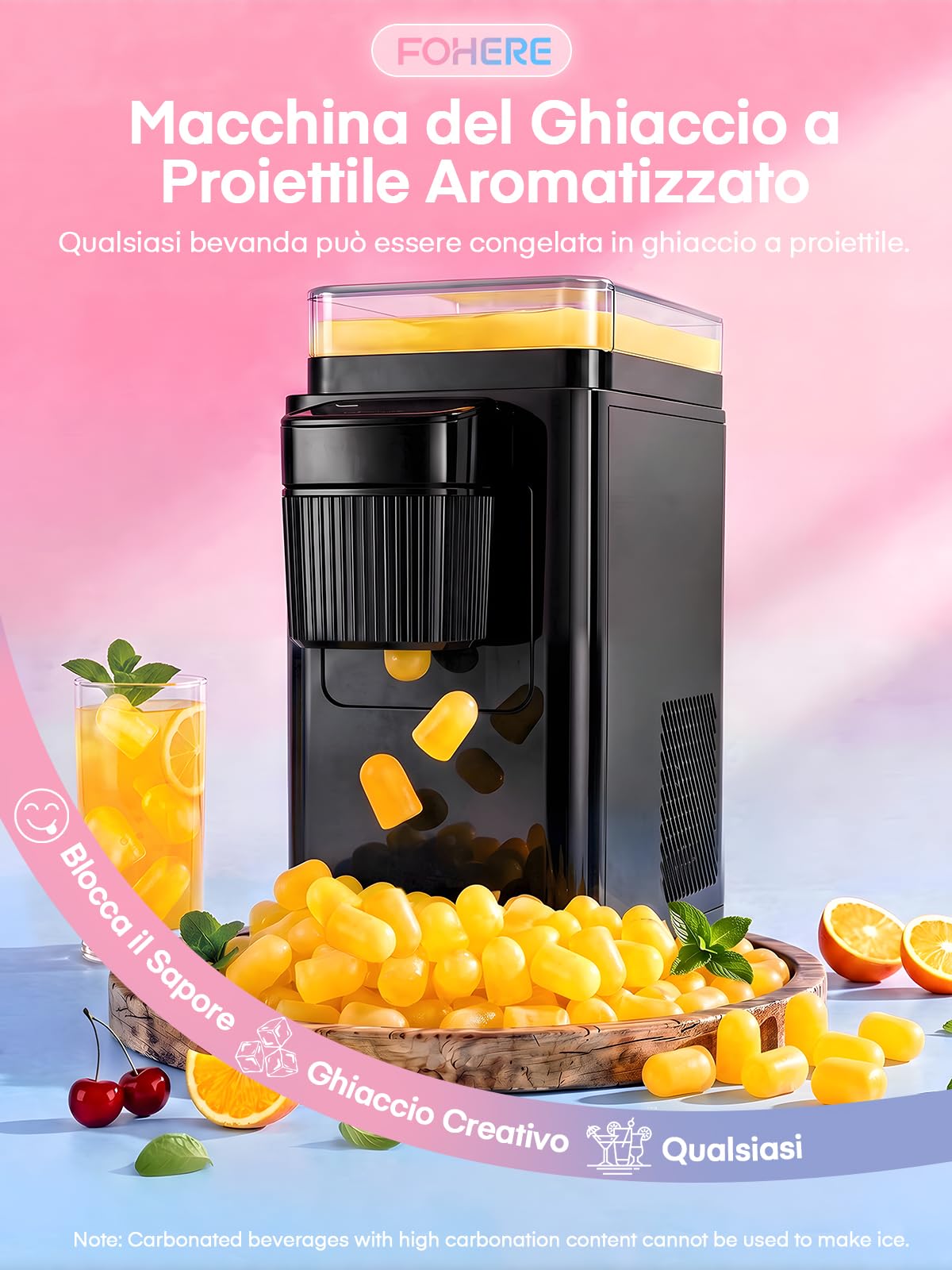 FOHERE Macchina del Ghiaccio Portatile 11kg/24h, Per Congelare Varie Bevande, 5 Minuti 5 Cubetti, 2 Dimensioni di Ghiaccio, con Casa/Cucina/Ufficio/Feste