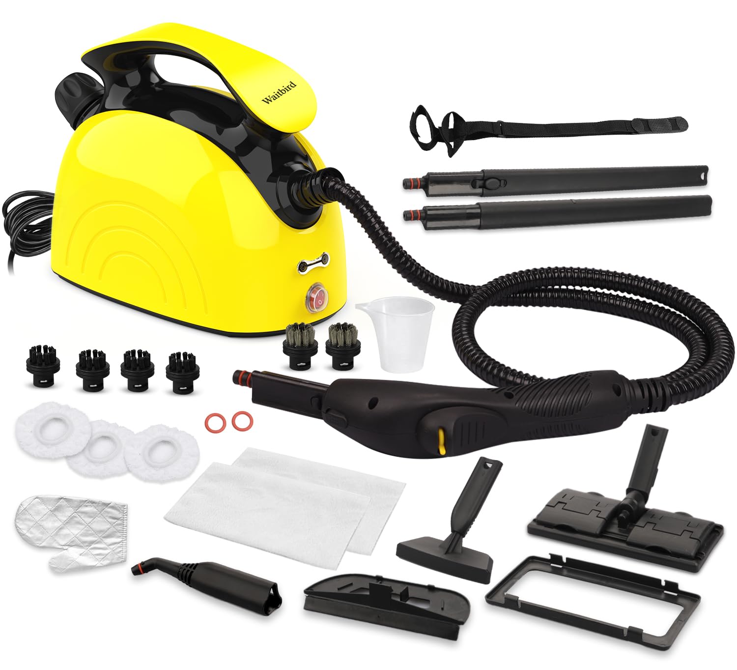 Waitbird スチームクリーナー 高温スチームによる除菌＆脱臭 1100ml大容量タンク＆16.4フィート電源コード 21多用途対応アクセサリー付き 家庭、車、窓掃除に最適 Amazon | Waitbirdスチームクリーナー、布張りの床、ソファ、窓
