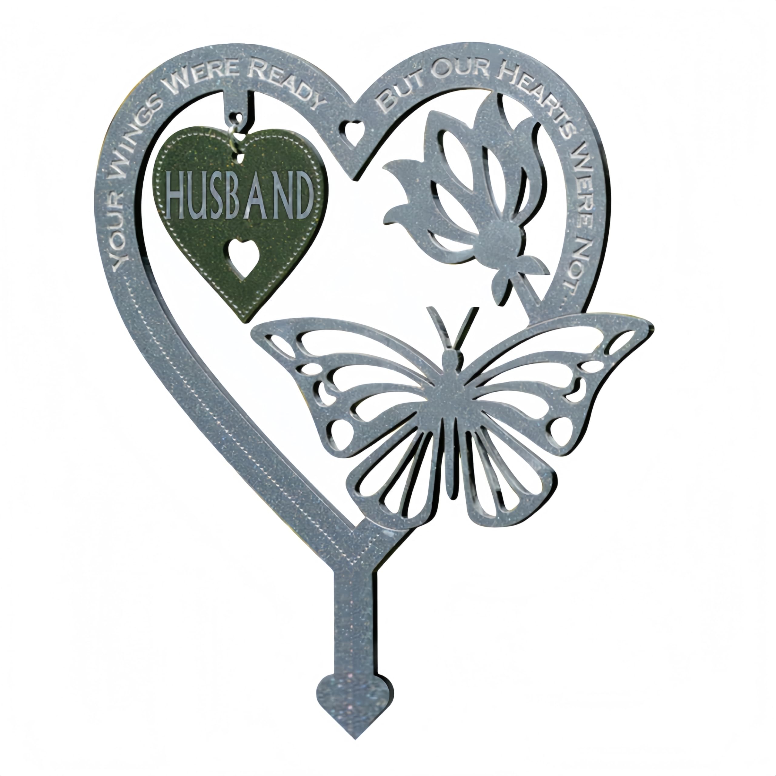 Garden Memorial Plaque for Husband Grave Memorial Stake marker Ornament Husband Weatherproof Inserted Stakes Yard Sign Garden Heart Shaped With Butterfly Flower Garden Signs Present