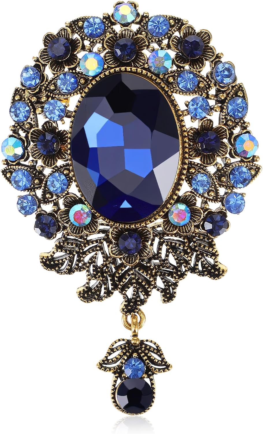 Teardrop Diamond Brooch Vintage Crystal Elegant Flower Badge Brooches Pin Antique Lapel Pendant Corsage Scarf Clip Filigree Bouquet Hollow Accessory for Women Men Wedding Dress Clothes