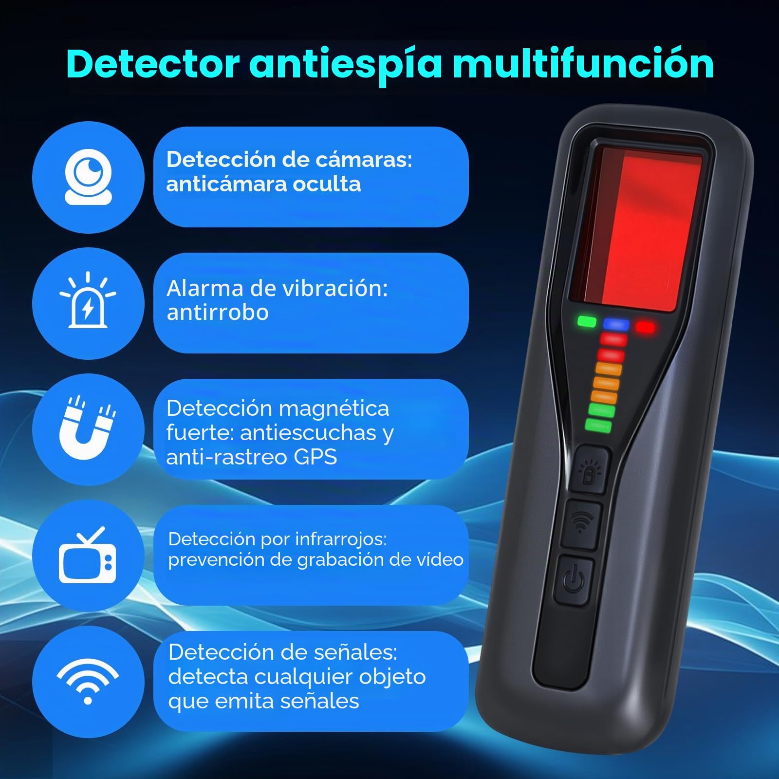 KozyOne Detectores de cámara Oculta, Detector de rastreador GPS, 6 Modos 5 Niveles de sensibilidad, Detector de Errores y buscador de cámara para Viajes, Coche, Cuarto de baño, Hotel