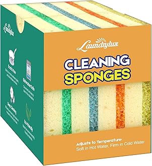 LAUNDRYLUX Scrub Sponge, 8 Pack Dual-Sided Temperature-Responsive Sponge and Scrubber - Scratch-Free - Multipurpose Dish Sponges for Kitchens, Bathrooms, and Outdoor Use