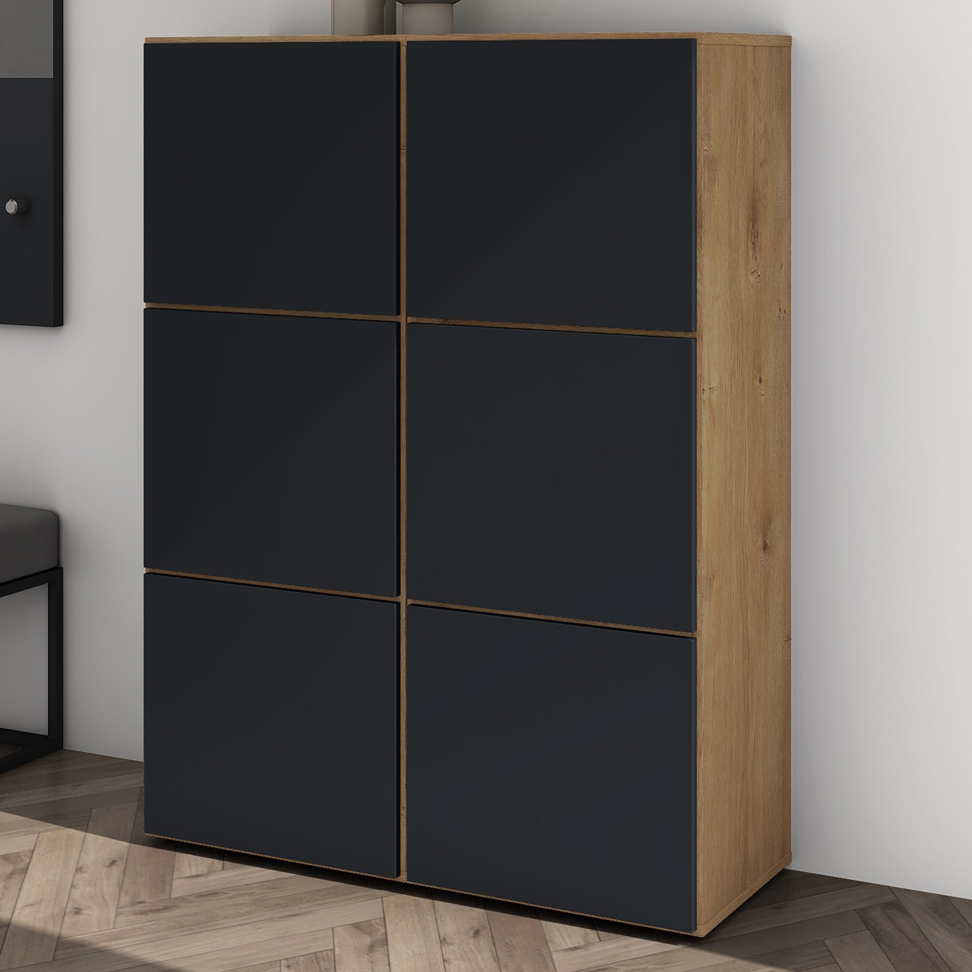 Scarpiera Portascarpe 45x36x120cm - 3 Ante, 6 Scomparti, Design Moderno (Antracite+Marrone) - Foto 3