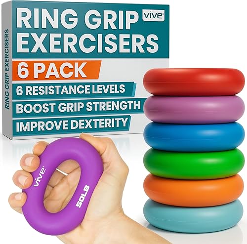 Miniatura 10 de Vive Anillo de agarre fortalecedor de mano (paquete de 6) – Ejercitadores de mano de anillo de antebrazo – Pinza exprimidora de silicona para