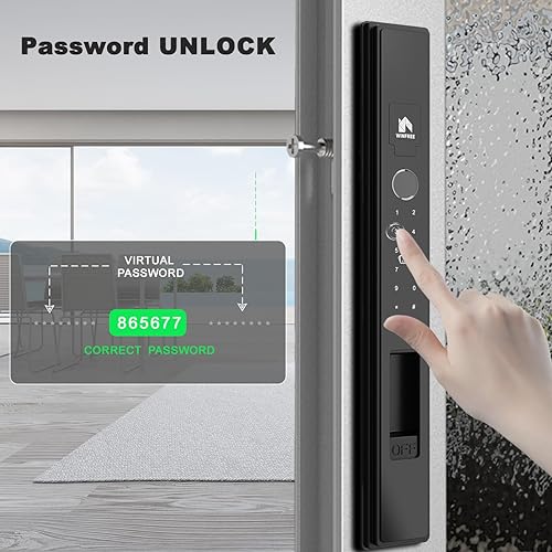 Miniatura 2 de WINFREE Cerradura inteligente para puertas correderas y ventanas  Entrada 5 en 1 huella digital, contraseña, tarjeta, llave, aplicación  Batería