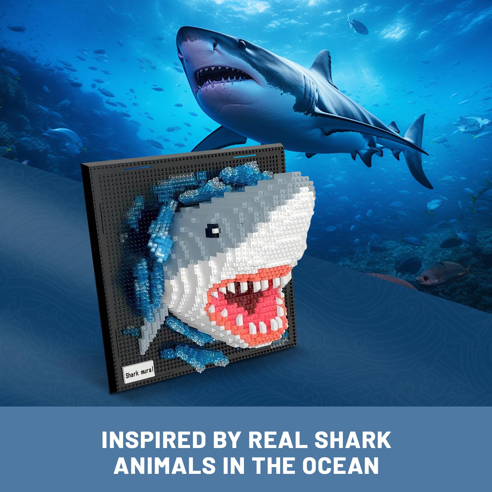 Shark Animal 3D Wall Art Micro Mini Building Blocks Set for Adults, Unique Home Wall Decor or Table Display, No Compatible with Lego, Ideal Birthday Christmas Toy Gift for Teens (2166 PCS)