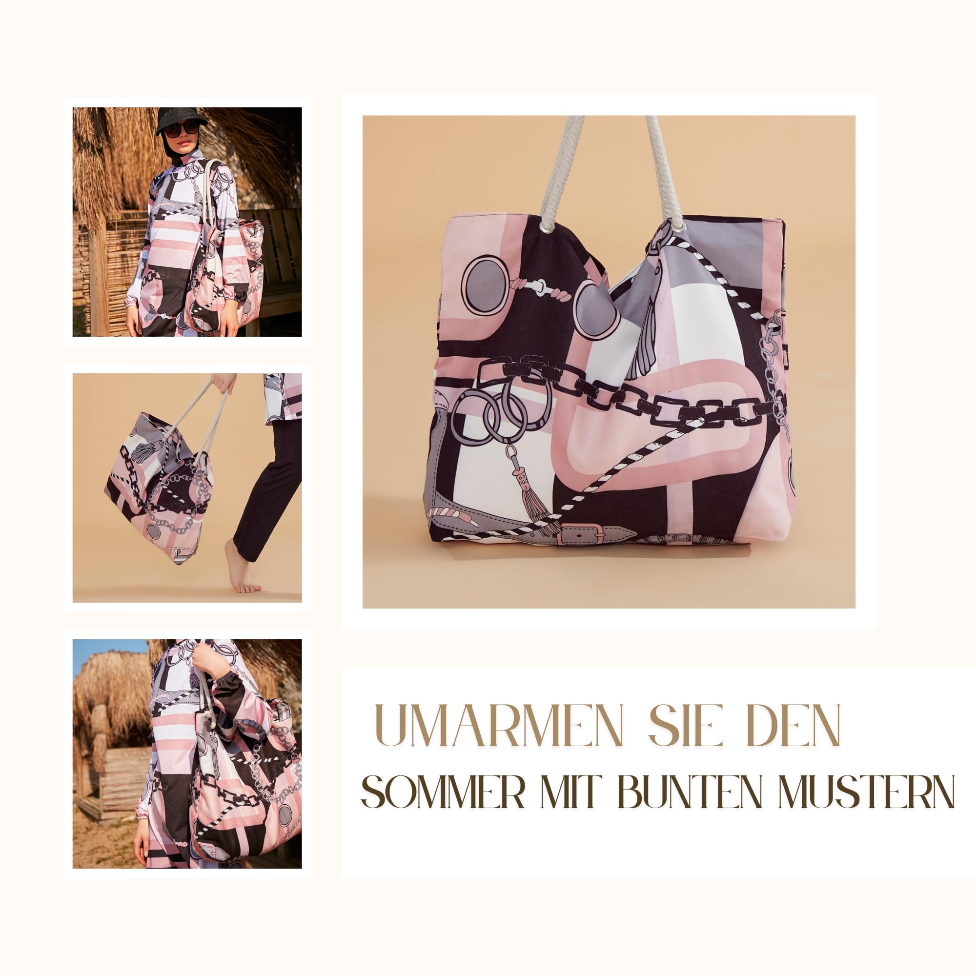 MARINA SWIMWEAR Sac de plage pour femme - Sac de shopping étanche - Sac de sport et sac fourre-tout pour femme - Sac de courses et sac de travail - Grand panier pour la plage et les loisirs