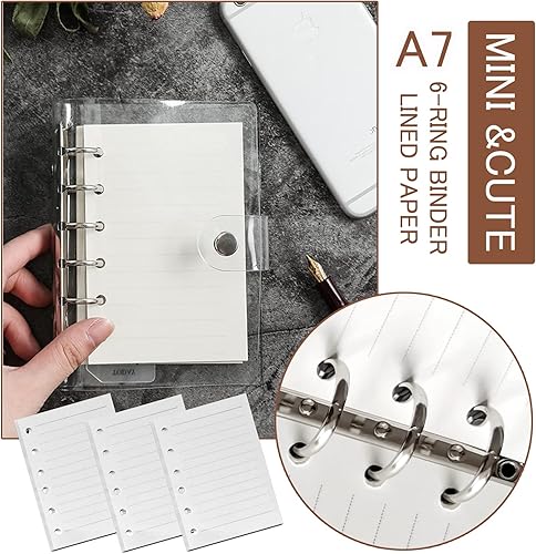 Miniatura 7 de DY.2ten Juego de cuadernos A7 rellenables, paquete de 3 hojas de repuesto con forro A7, bolsillos transparentes con cremallera, divisores A7,