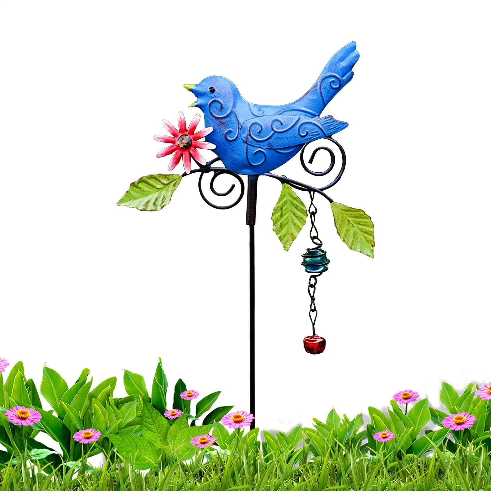 Estaca de metal para jardín, forma de pájaro, letrero artístico de metal para patio, césped, flores, maceta, balcón, interior, exterior, granja, primavera, naturaleza
