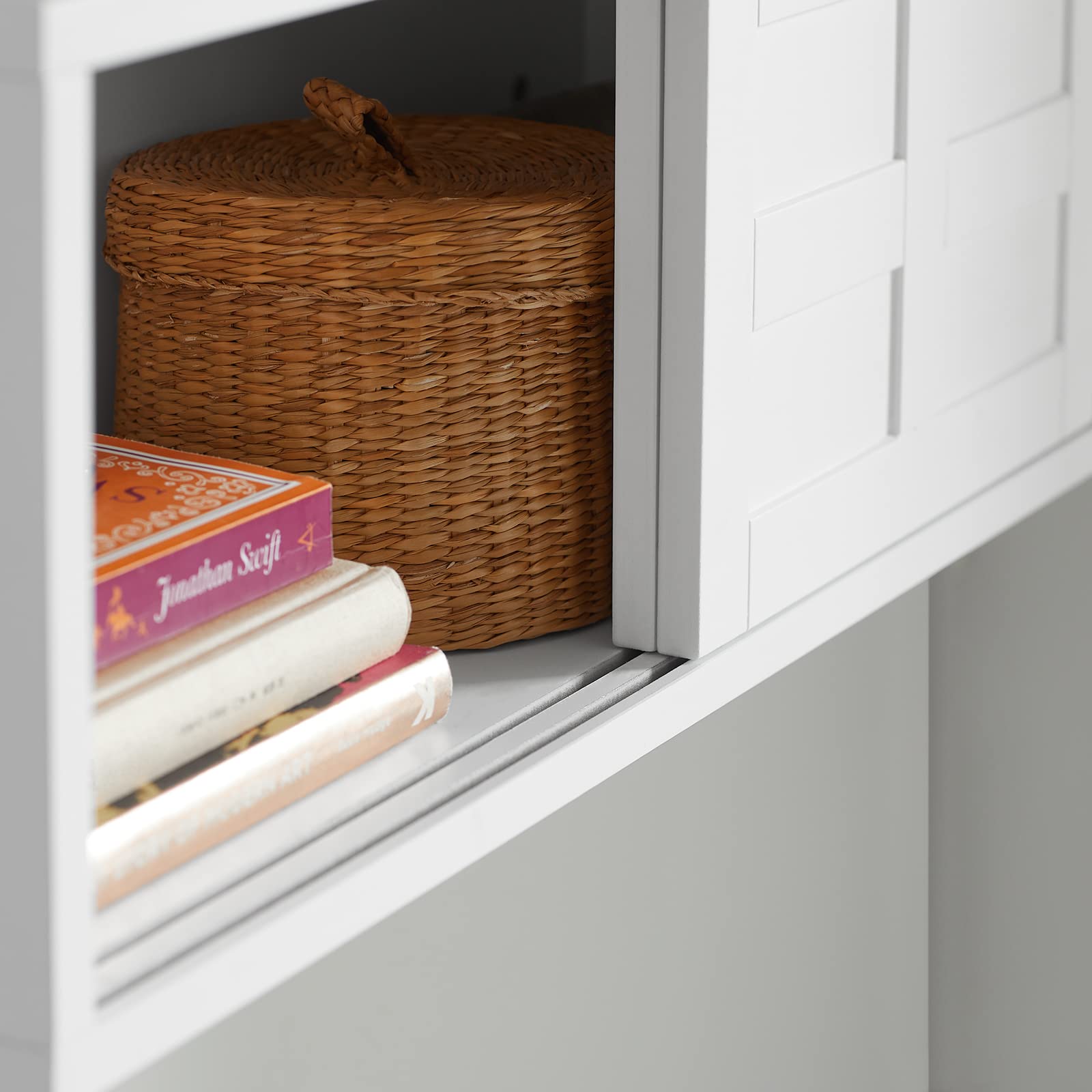 SoBuy Wandgarderobe mit Schiebetüren und Fach Flurgarderobe Wandregal Hängeregal Garderobe weiß 75x23x20cm FHK18-W