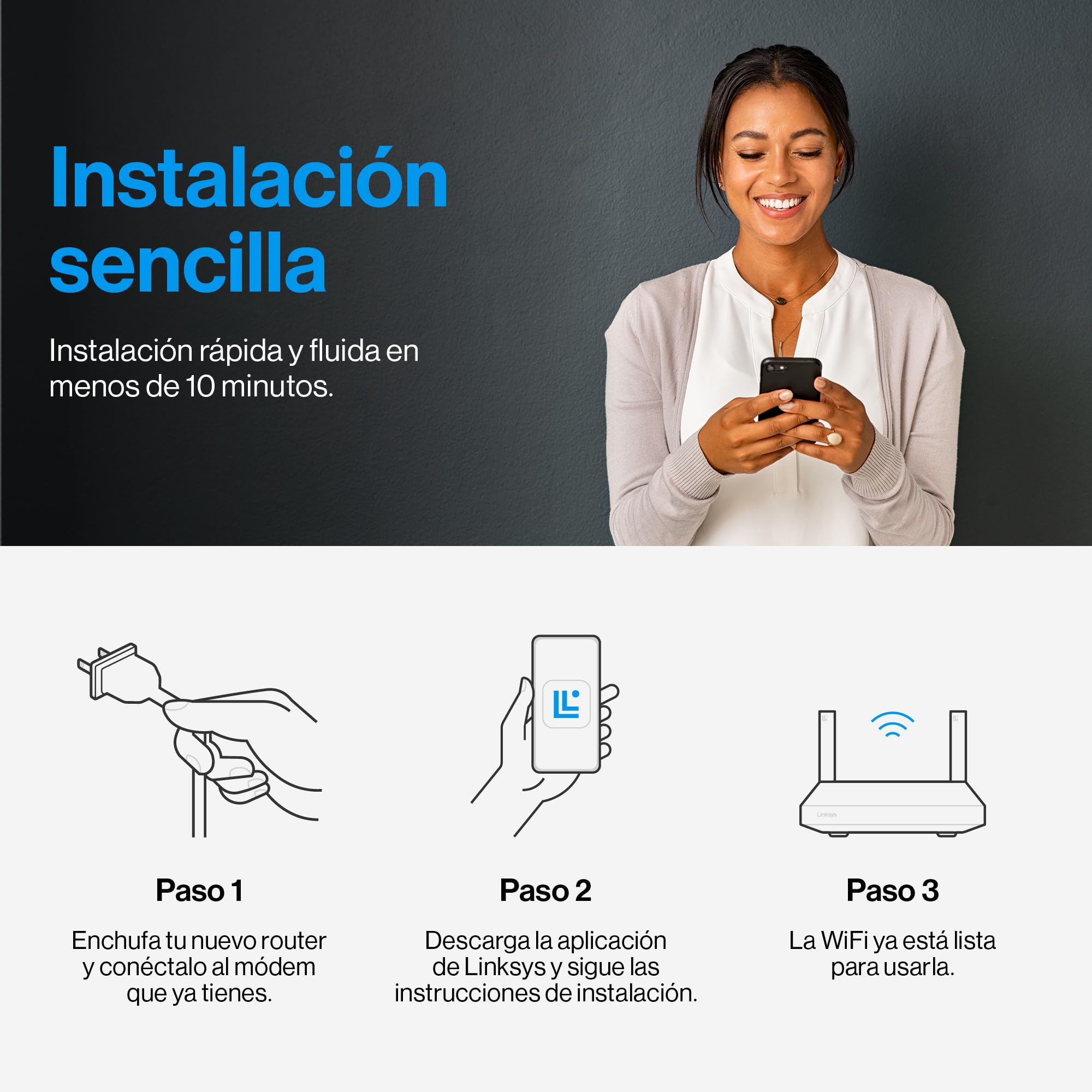 Linksys Classic Micro Router Pro 6 - Router WiFi 6 de malla de doble banda (AX5400) - Router inalámbrico Gigabit para juegos con velocidad de hasta 5400 Mbps, cobertura de 250 m² y soporta más de 35
