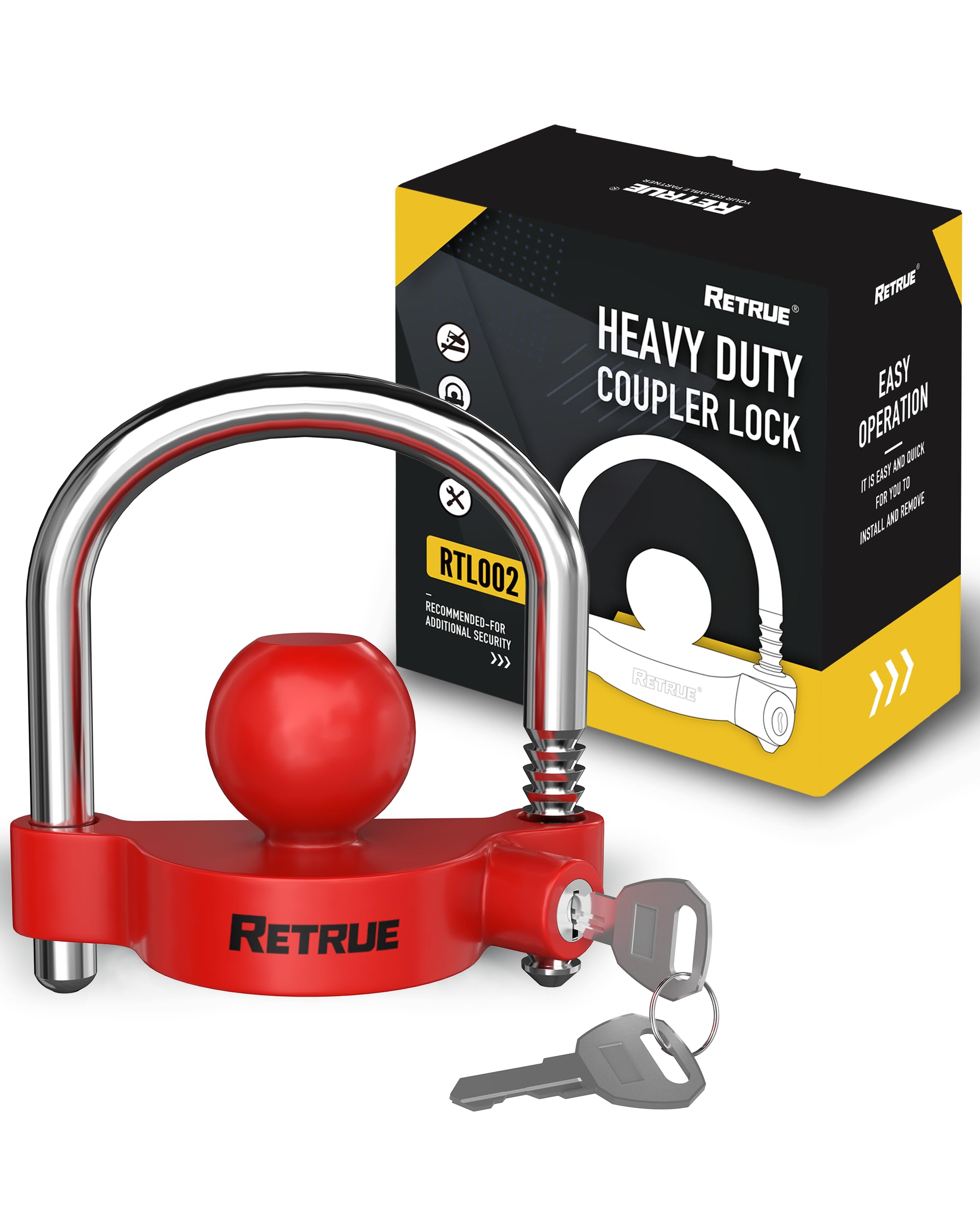 RETRUE Universal-Kupplungsschloss, Anhängerschlösser, Kugelkupplung, Anhängerkupplung, verstellbar, Sicherheit, robuster Stahl, passend für 4,8 cm, 5,1 cm, 6,1 cm Kupplungen, rot, leicht
