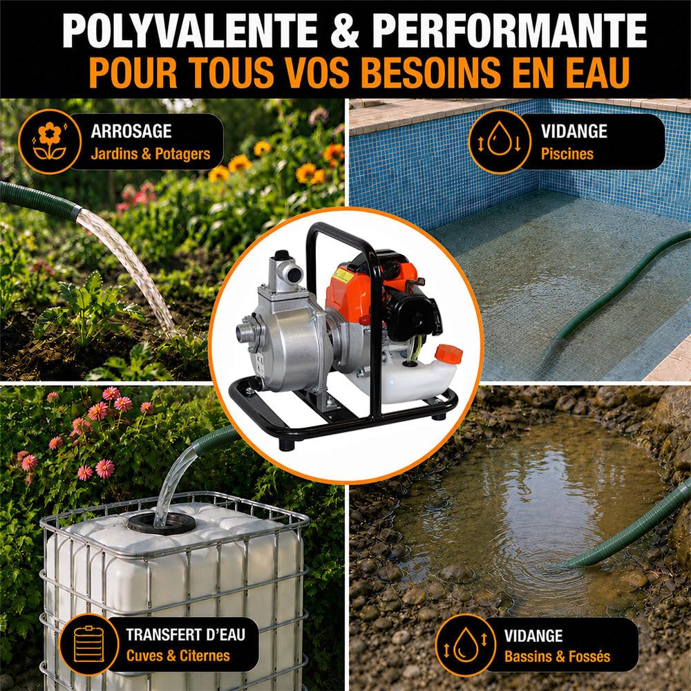 GT Garden Pompe à Eau Thermique, 52 cm3, 10 m3 par Heure