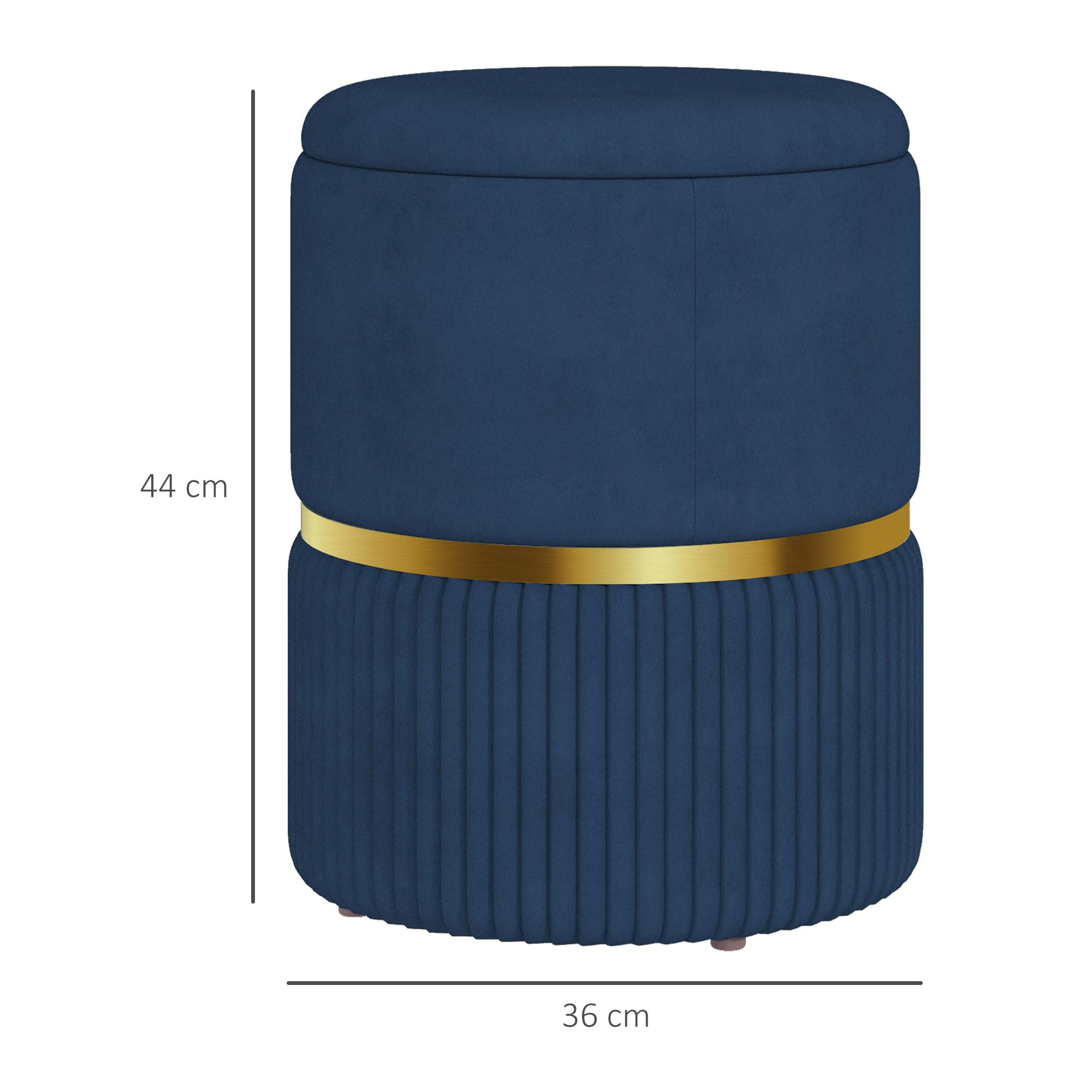 HOMCOM Pouf Sgabello Poggiapiedi Cassapanca 36x36x44cm Blu Scuro | Velluto a coste, design moderno, per soggiorno, camera da letto