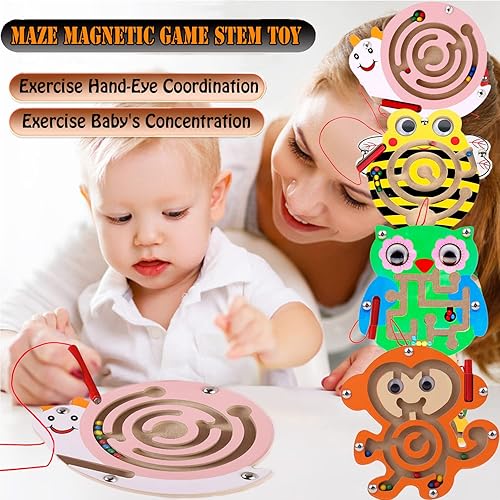 Miniatura 3 de Juguetes de laberinto de madera, 1 paquete de rompecabezas de laberinto Montessori Laberinto STEM rompecabezas de actividad, habilidad motora fina