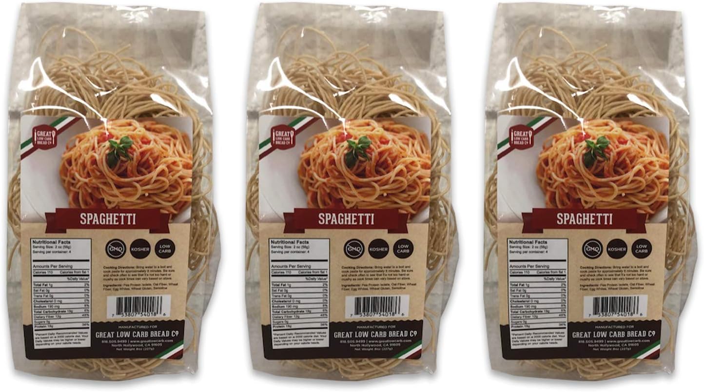 Low Carb Spaghetti, Low Carb Spaghetti, High Protein, Great Low Carb Bread Company, 7g Net Carbs, 18g Protein, Keto-Friendly (3 Pack)