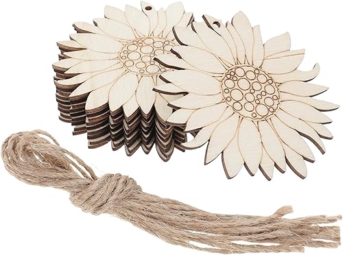 Miniatura 7 de EXCEART 20 piezas de recortes de madera sin terminar con forma de girasol, discos de madera para manualidades, pintura de Acción de Gracias, otoño,