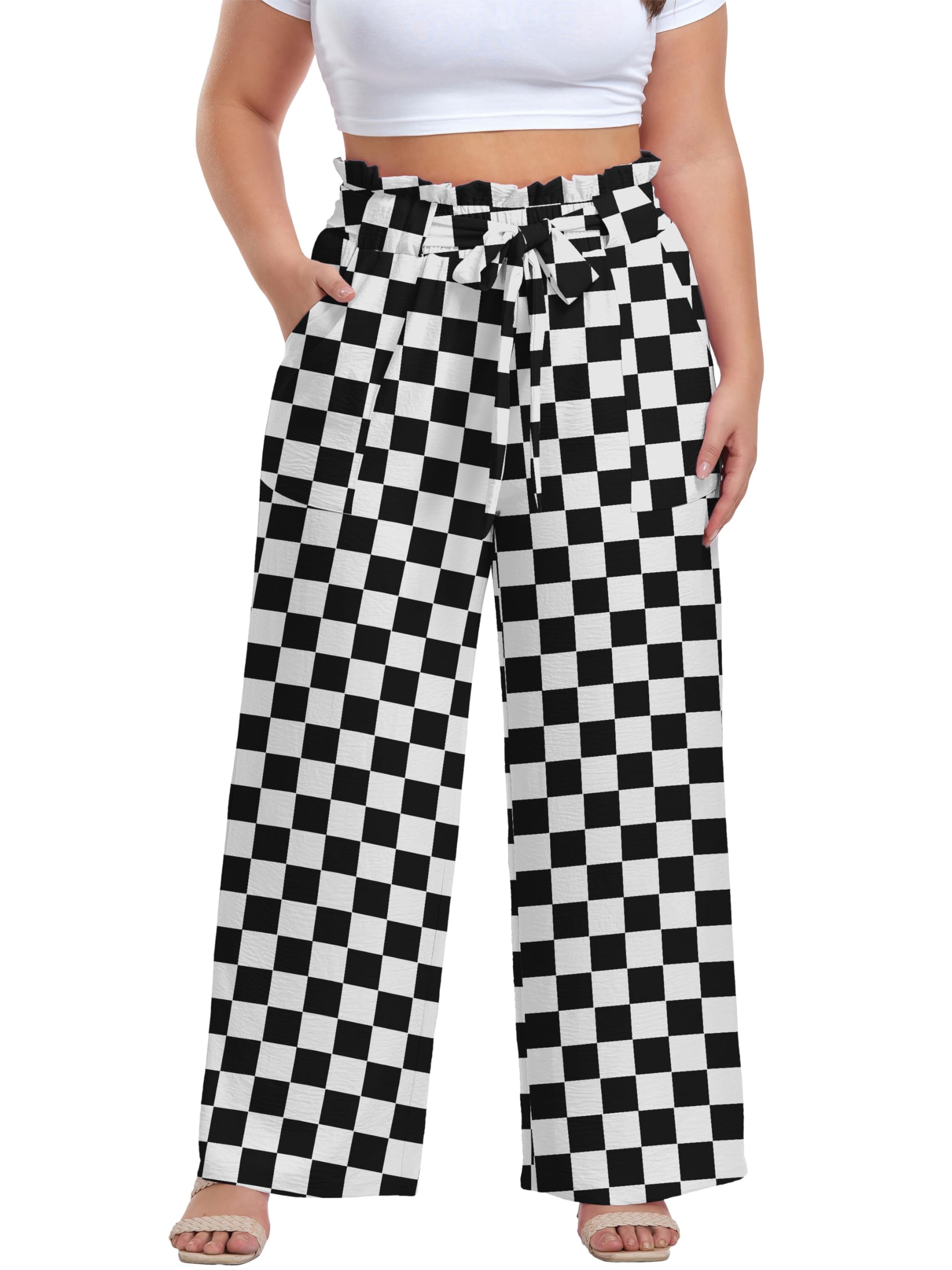 OLRIK Plus Size Pants for Women High Waisted Wide Leg Casual Palazzo Pants