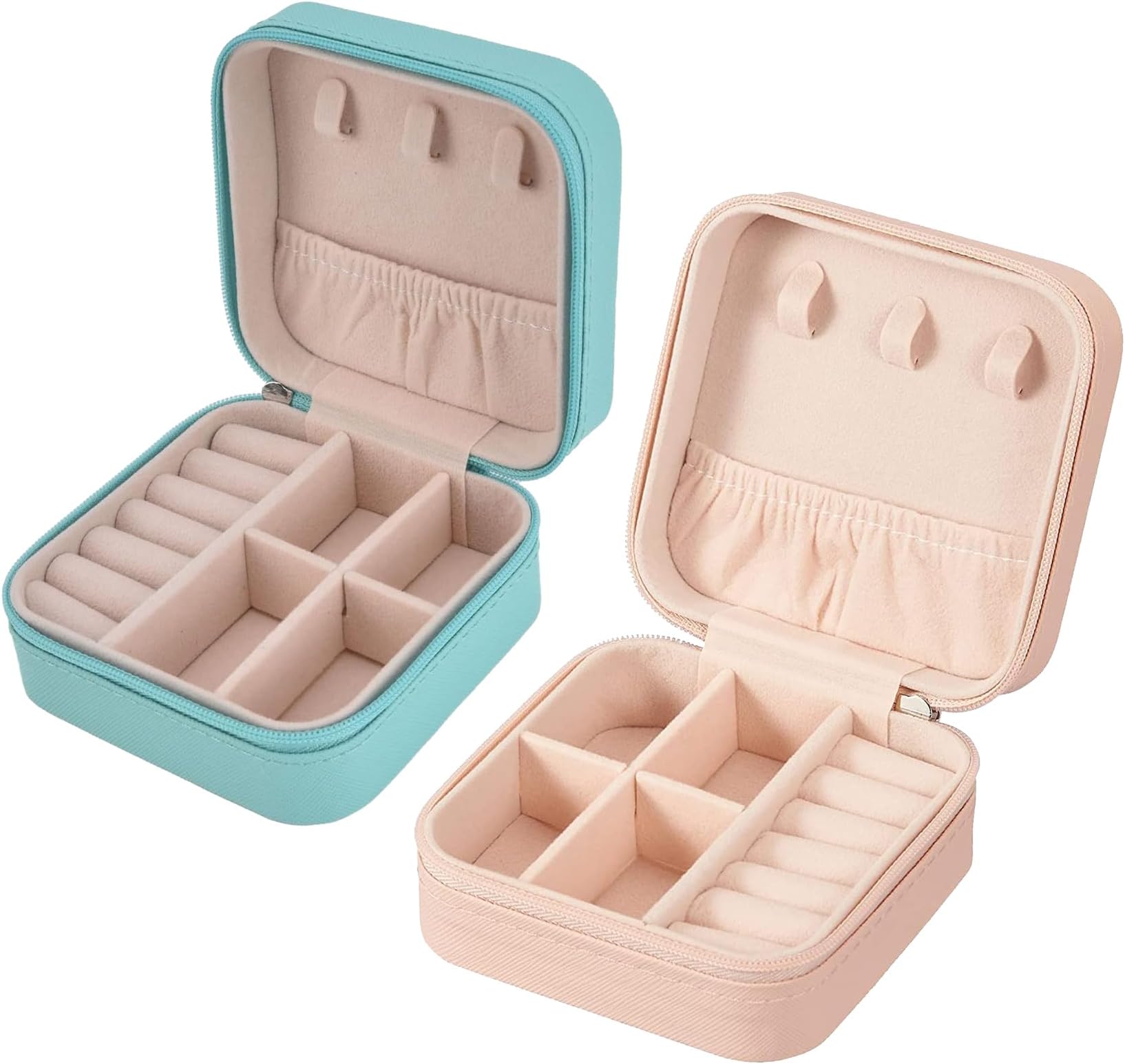 YouBella Jewellery Set of 2 Combo Organisers Gifts PU Leather Zipper Portable Home Jwell organizer Storage Box Case Container for Rings, Earrings, Necklace for girls and women (Pink & Blue)