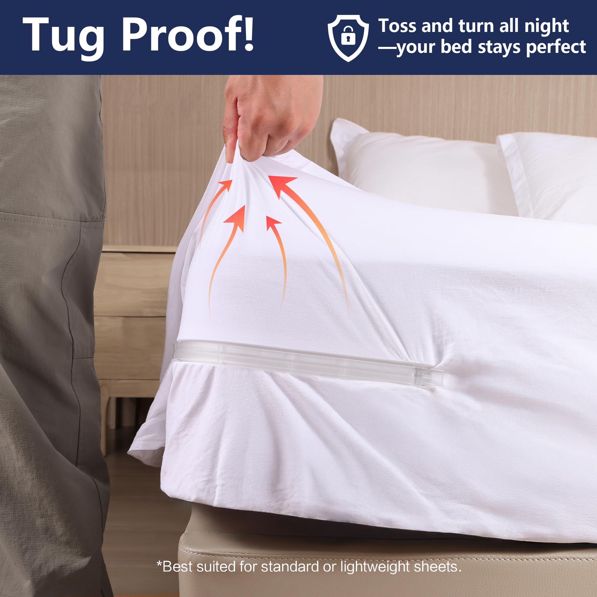 Lock Sheet Holders, Heavy Duty Fitted Sheet Holder Keep Sheets Firm & Tight, Keep Sheets in Place, Bed Sheet Holders for Corners Fit All Mattress Sizes, No More Loose Sheets, Easy Installation