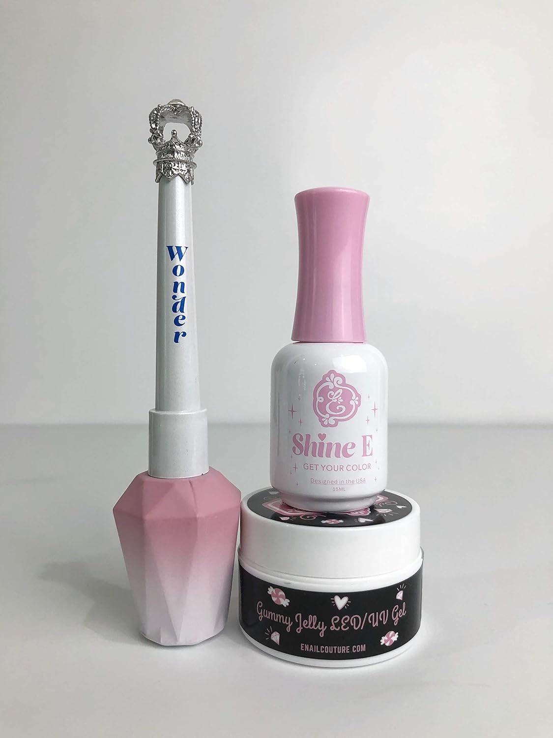 Exclusive Nail Couture Wonder Gel Original, Gummy Jelly LED/UV Gel, Shine E Top Coat Combo Set