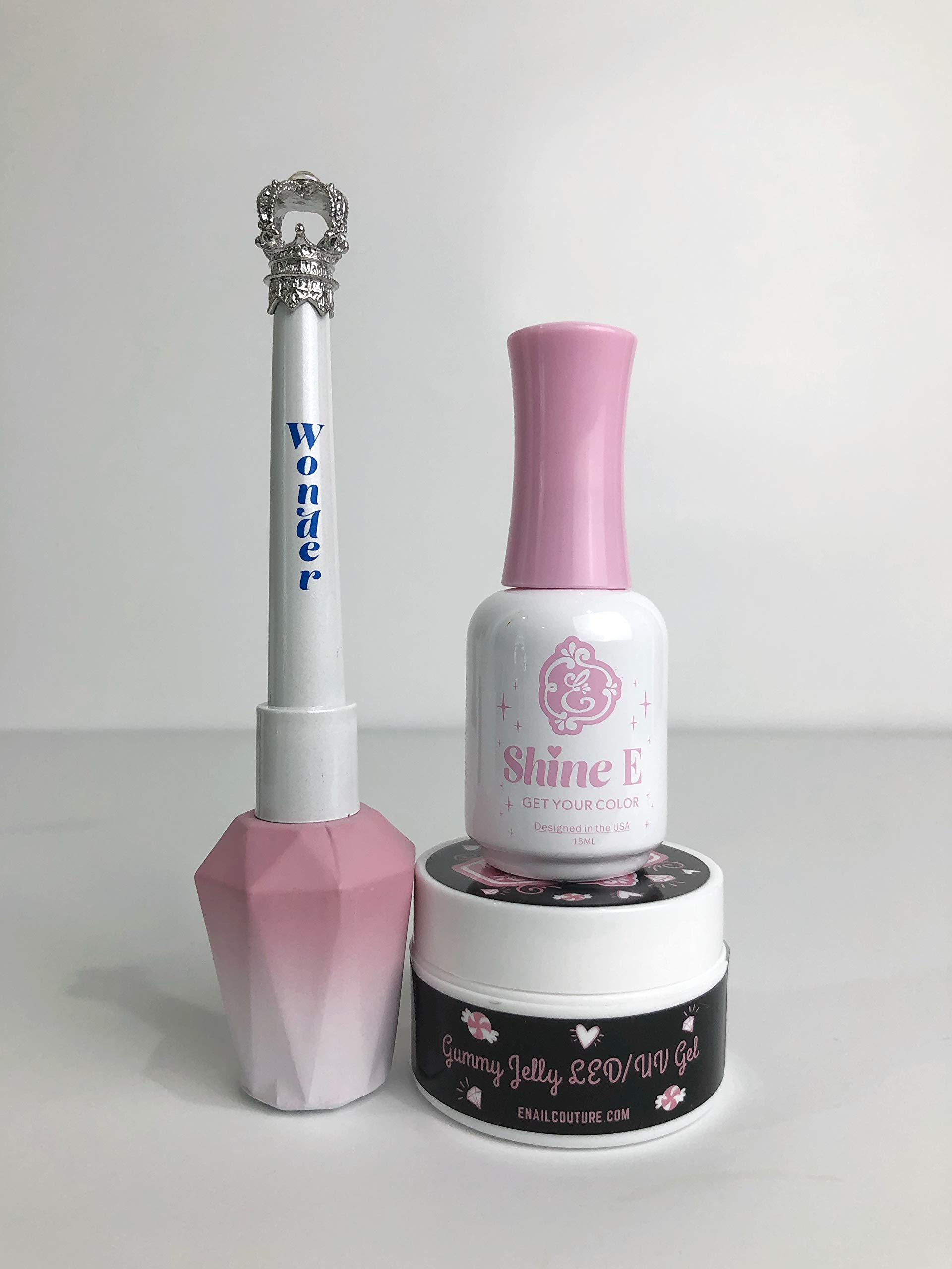 Exclusive Nail Couture Wonder Gel Original, Gummy Jelly LED/UV Gel, Shine E Top Coat Combo Set