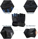 Serveuttam Weight Lifting Gym Gloves with Wrist Wrap Support for Men & Women Full Palm Protection Workout Exercise Gloves for Power Lifting, Cross fit, Training (Leather , Black/Blue) gallery image