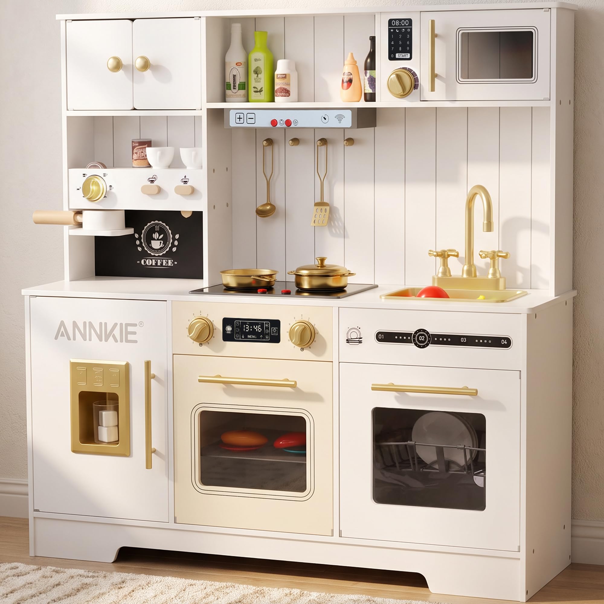ANNKIE Wooden Toy Play Kitchen Sets Gift for 3+ Year Old Kids, Girls &amp; Boys