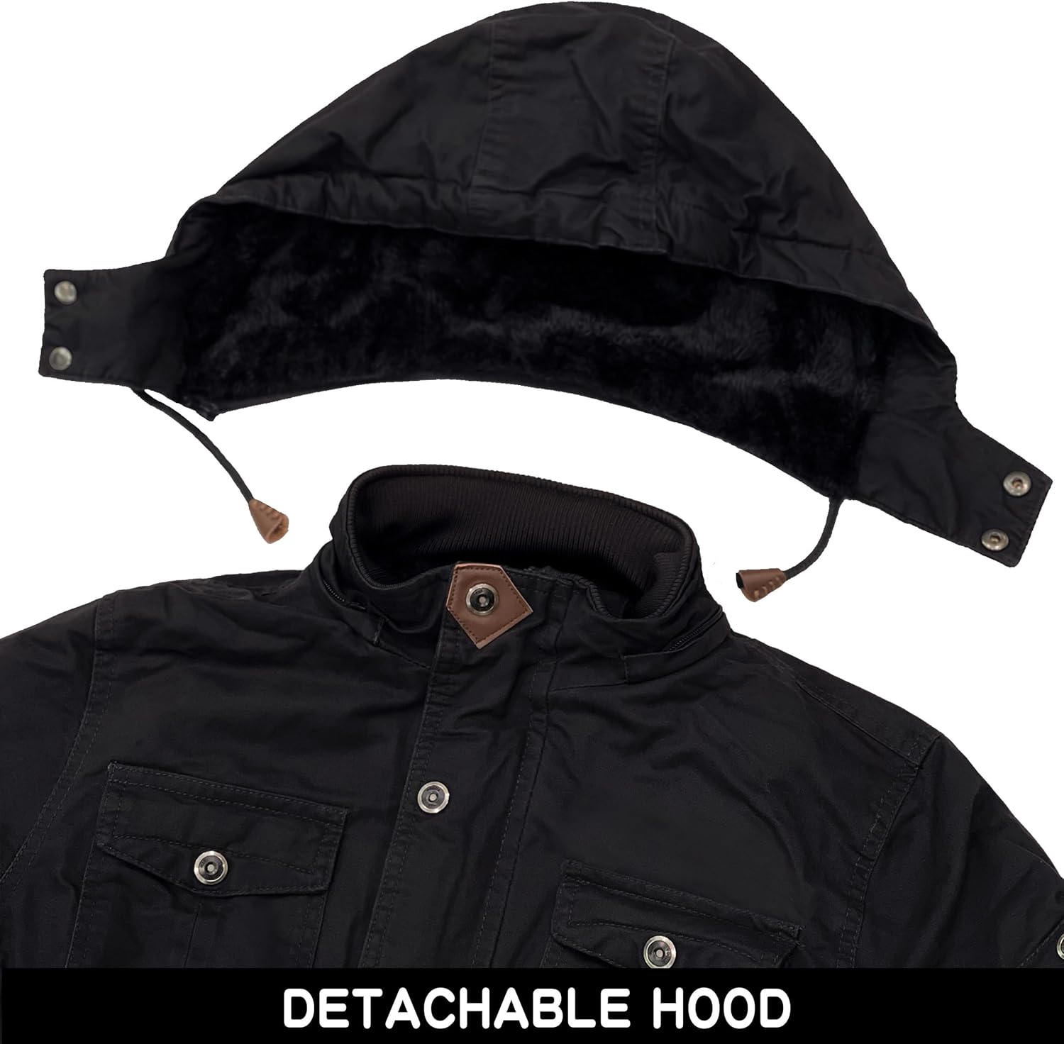 CHEXPEL Men's Thick Winter Jackets with Hood Fleece Lining Cotton Military Jackets Work Coats with Cargo Pockets Outwear - Image 6
