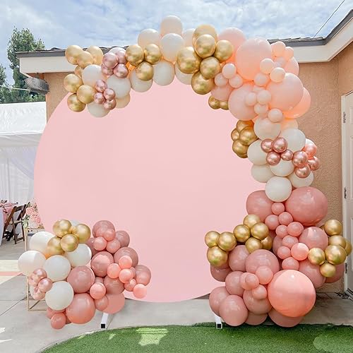 Cubierta de fondo redonda de melocotón claro de 7.2 x 7.2 pies, fondo de fotografía de cumpleaños con círculo de melocotón claro para fiesta, baby