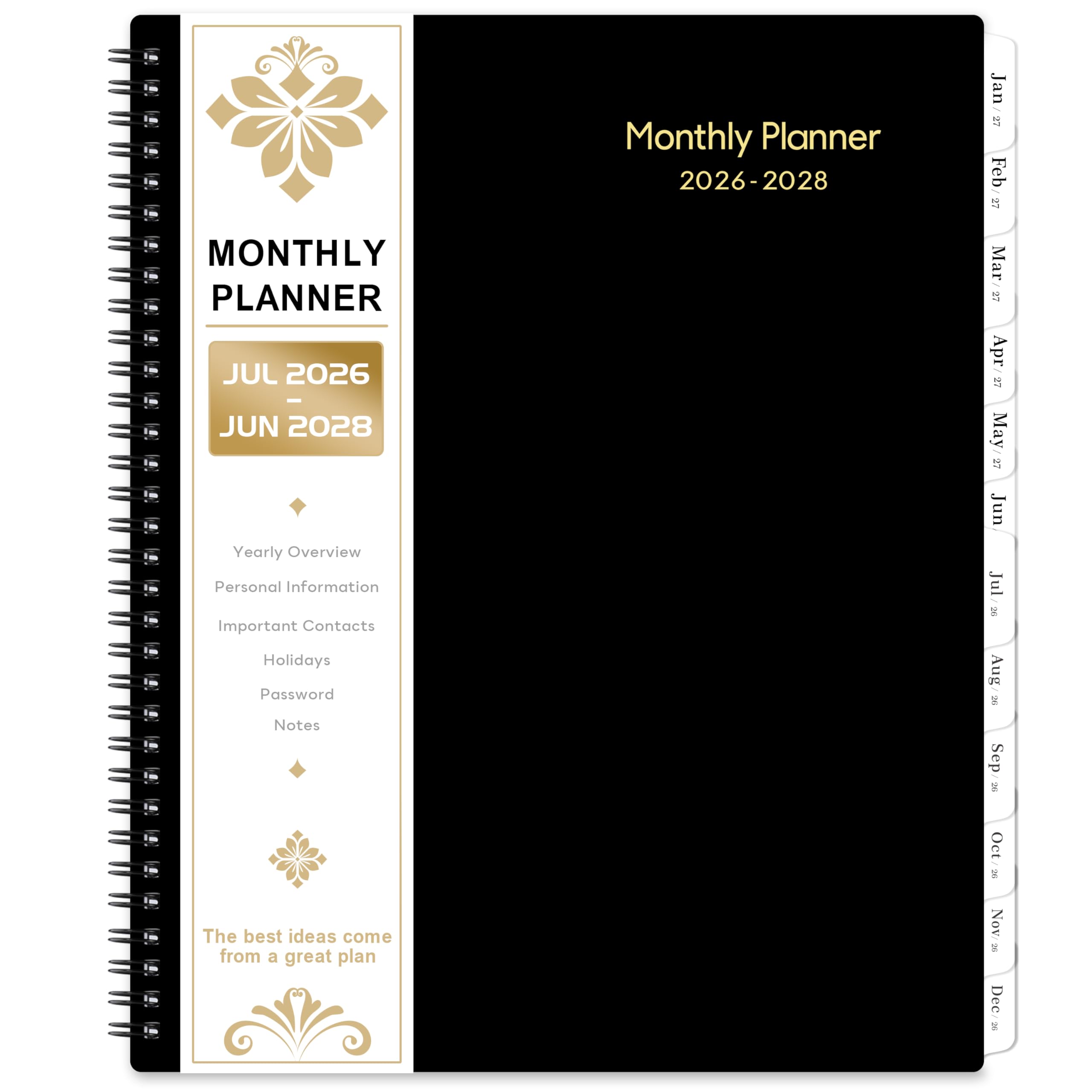 2026-2028 Monthly Planner - 2 Year Monthly Planner 2026-2028 With Tabs, JUL 2026 - JUN 2028, 9" x 11", 24-Month Calendar with Pocket, Label, Contacts - Black