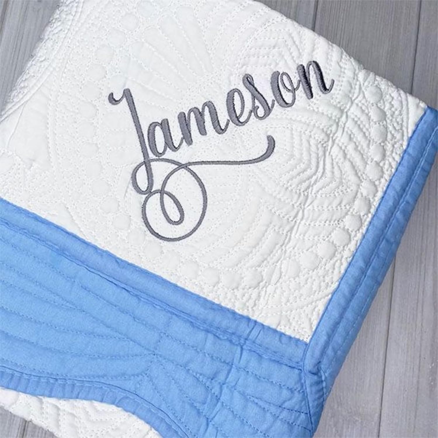 Personalized Baby Quilt Blankets Custom Embroidered Monogrammed Blankets for Kids Baby Super Soft and Cozy Cotton Baby Quilt with Scalloped Edges(36x46 Inches) (Style A)