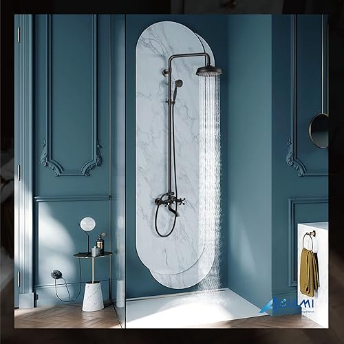 Miniatura 8 de Aolemi Juego de grifo de ducha de bronce aceitado para baño, de lluvia de 8 pulgadas, mezclador de cabezal de ducha de doble perilla, mango cruzado,