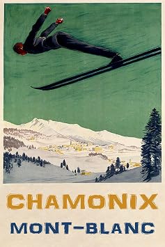 WONDERFULITEMS Chamonix Mont Blanc France French Skiing Ski Downhill Jump Winter Sport 12" X 16" Image Size Vintage Poster on matte paper
