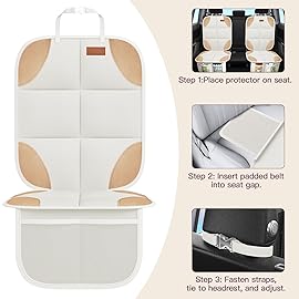 SMART ELF Car Seat Protector, 2Pack Seat Protector Protect Child Seats with Thickest Padding and Non-Slip Backing Mesh Pockets for Baby and Pet,Sedan SUV Truck (Beige Brown)