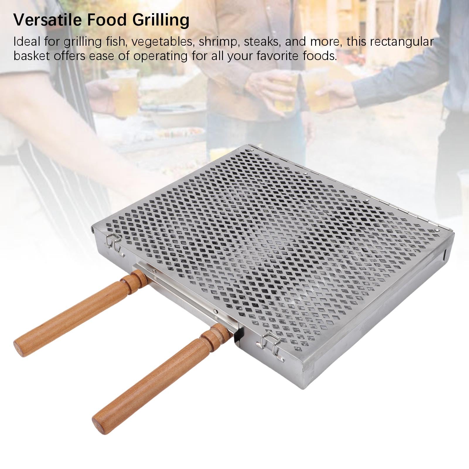 Pongnas Cestello per Barbecue in Acciaio Inox con Divisori Rimovibili – Cestello per Griglia a Rete Fine per Bistecche di Pesce, Verdure e Gamberi – Griglia per Barbecue da Campeggio Portatile per
