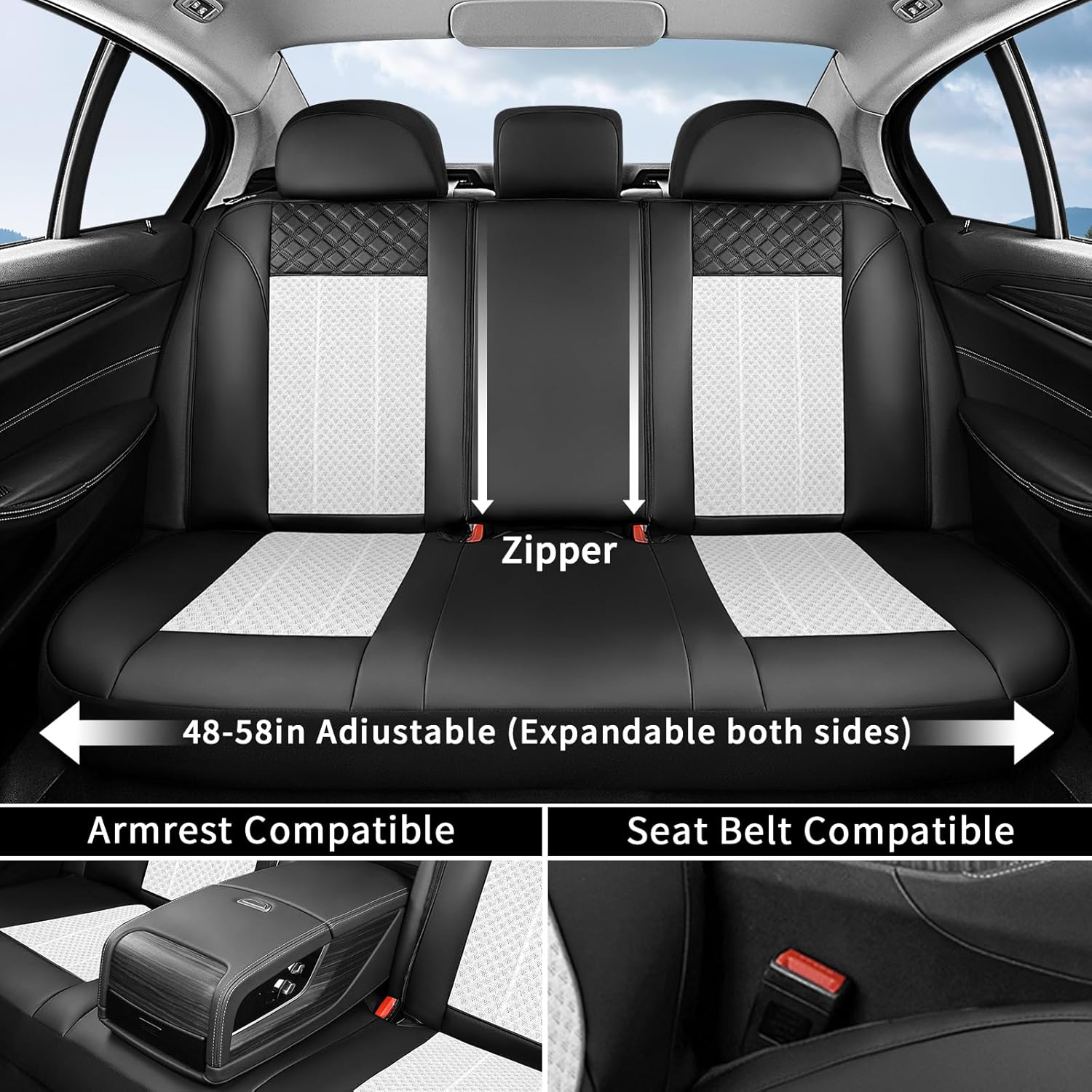 FLORICH Automotive Car Seat Cover Full Set Air Mesh Leather Car Seat Covers 5 Seats Car Protector Cushion Cars Interior Accessories Universal Fit for Most Car SUV Sedan Truck, Black&White